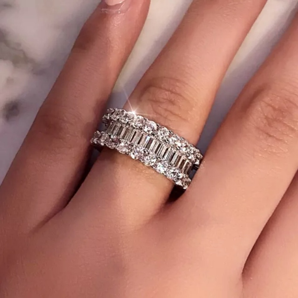 baguette sapphire  silver ring